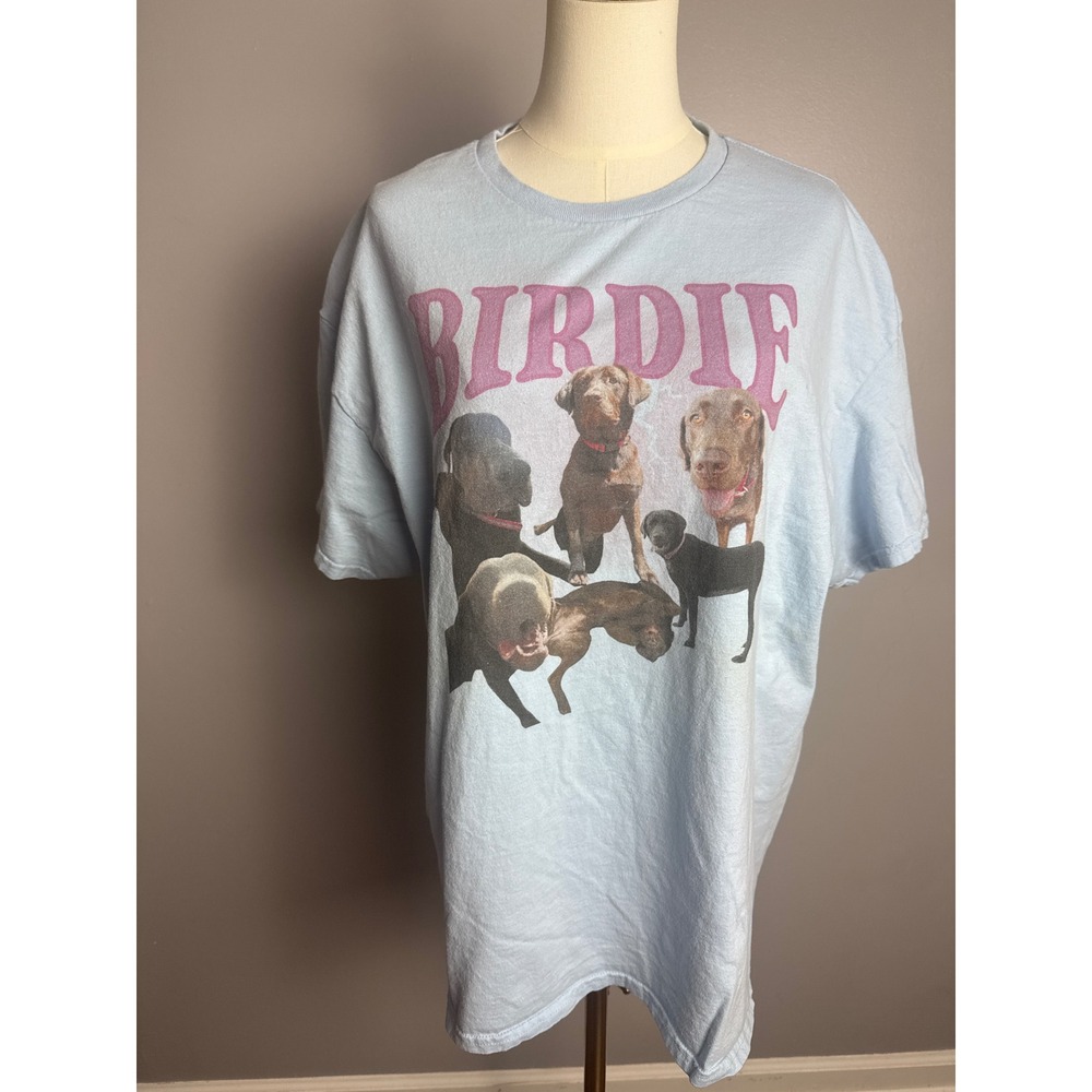 Gildan Birdie Dog Graphic T-Shirt Unisex XL Light Blue‎ Excellent Labradors Tee